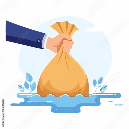 Business Hand Holding Bag Sinking In Water