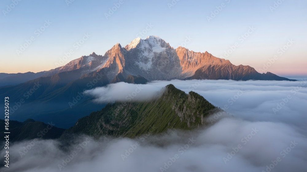 Obraz premium Majestic Sunrise over the Alps Mountain Peak Emerging from Clouds