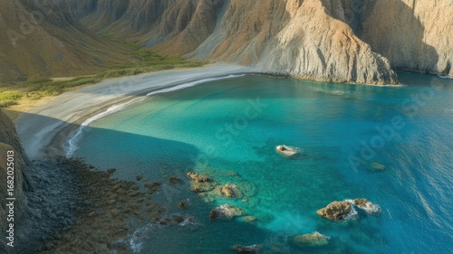 Secluded Cove with Crystal Clear Turquoise Water and Dramatic Cliffs