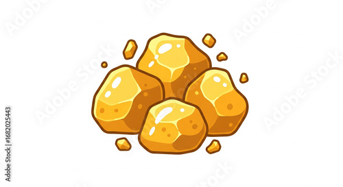 Group of shiny yellow gold nuggets or treasure, wealth and riches concept, isolated transparent background.