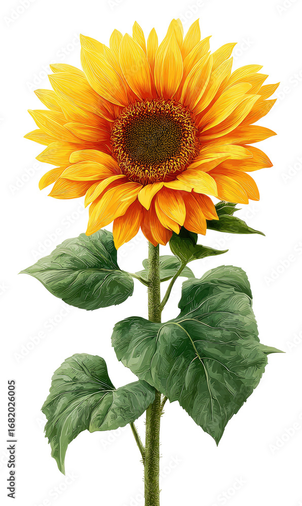 Obraz premium Vibrant sunflower with detailed petals and leaves
