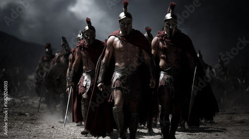 Spartan warriors marching home all together