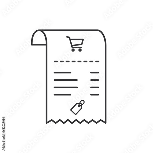 Shopping receipt icon with shopping cart and price tag.