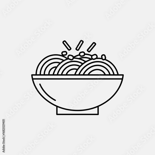 Bowl of noodles with toppings and steam lines.