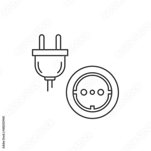 Electrical plug and socket icon on white background.