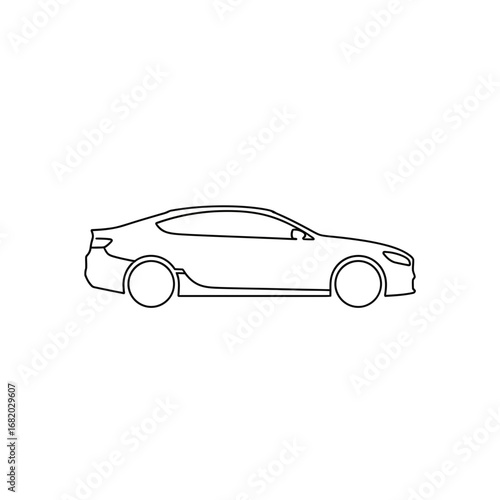 A simple line drawing of a modern car.