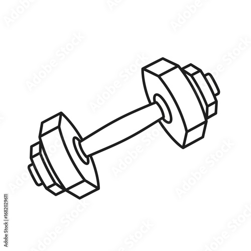 Line art drawing of a dumbbell with adjustable weights.