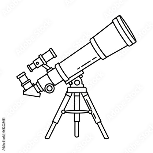 Telescope on a tripod for observing the night sky.