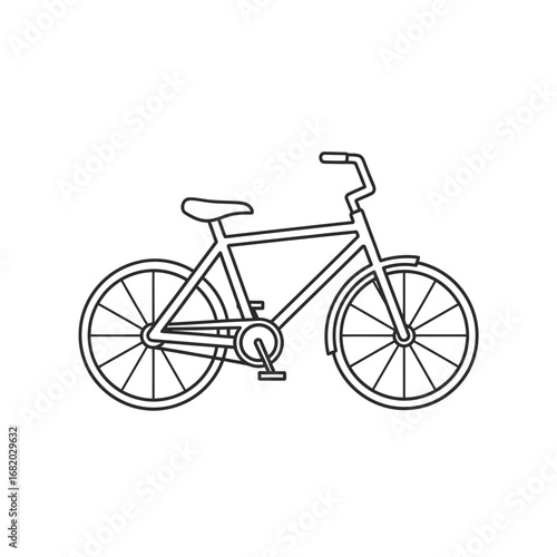 Outline drawing of a vintage bicycle on a white background.