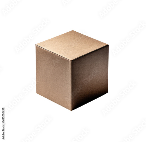 A single, light beige cube-shaped cardboard box.  Solid, geometric, and simple.  A plain package, likely for shipping