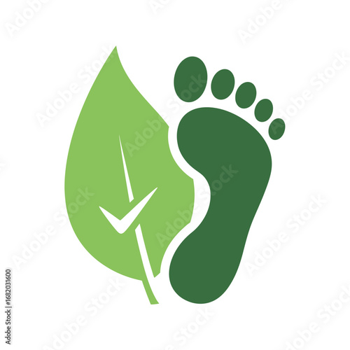 Green leaf and footprint graphic representing nature sustainability and environmental awareness.