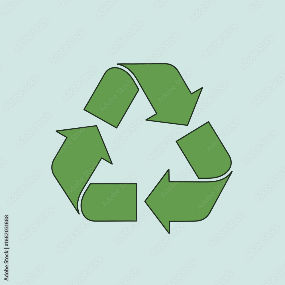 Obraz premium Green recycling symbol on light blue background representing environmental protection and sustainability.