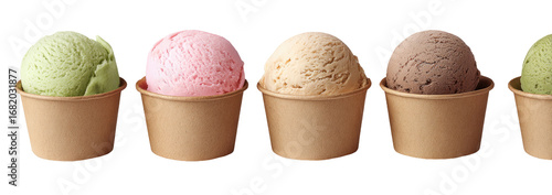 Four scoops of ice cream in small paper cups (1)