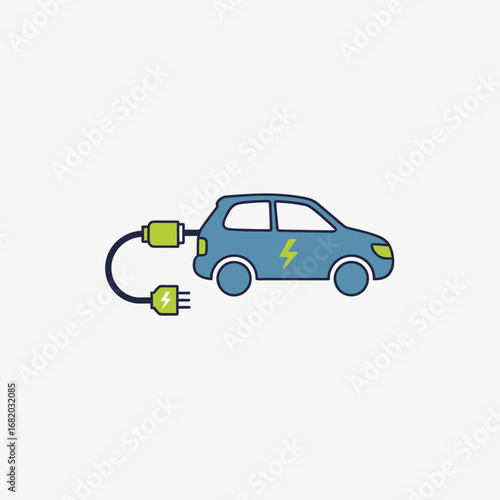 Electric car charging with cable on white background simple illustration.