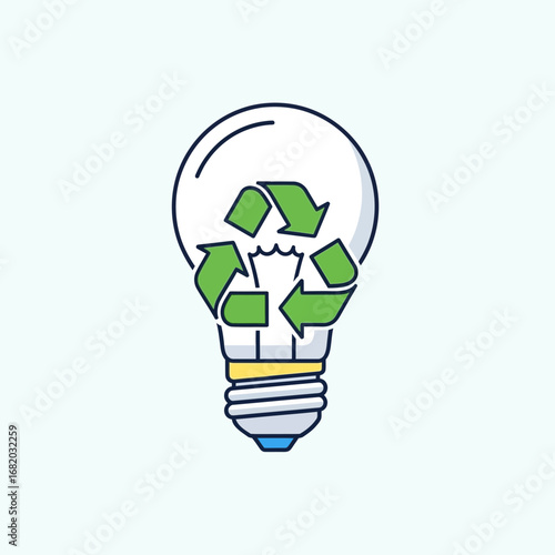 Lightbulb with recycling symbol inside representing green energy or sustainability concept.