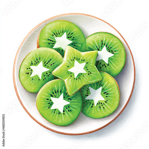 StarShaped Kiwi and Round Slices on Plate
