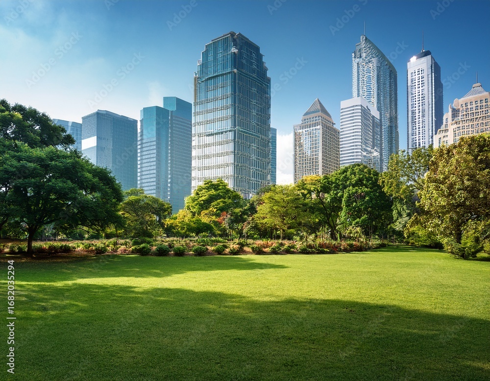 Obraz premium nature park in a metropolitan city tall skyscraper