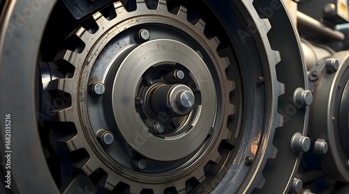 Wallpaper Mural Close up detailed view of machine gears and wheels showing precision engineering, technology, and industrial mechanics representing production, mechanical power, and factory equipment Torontodigital.ca