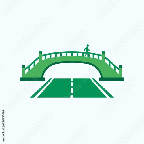 Green bridge over a road with a person walking