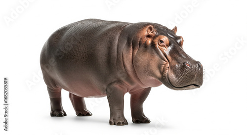 Powerful Brown Hippopotamus Standing on Isolated transparent background, Realistic Wild Animal Portrait