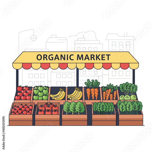 Stall with fresh produce at an organic market.