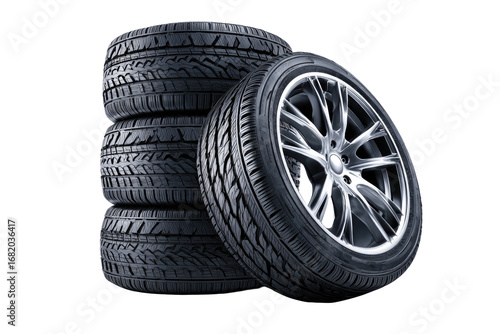 Stack of four tires with rims