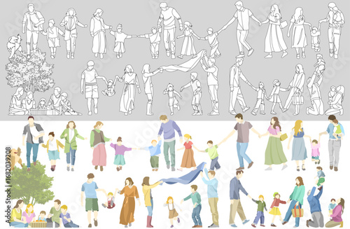 Happy and loving family flat vector illustration collection