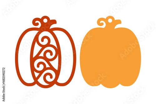 Two layered autumn design with pumpkin for earrings, pendant or keychain. Fall jewelry silhouette laser cut template. Cnc cutting with metal, wood or leather. Hanging jewellery vector stencil