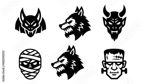 Halloween Icon Set Featuring Monsters and Creatures  