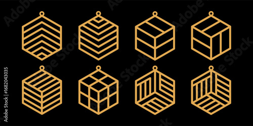 Set of vector designs for earrings, pendant or keychain with abstract hexagon shapes. Geometric jewelry cutting template. Laser cut with leather, wood or metal. Modern hanging bijouterie