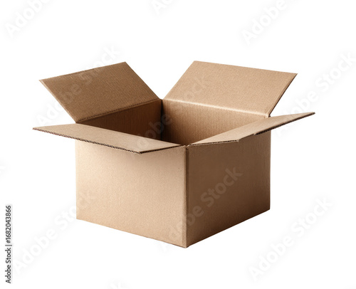 Open cardboard box, light beige, empty, rectangular