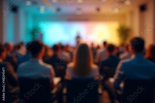 Generative AI: Blurred Audience at a Conference Presentation.
