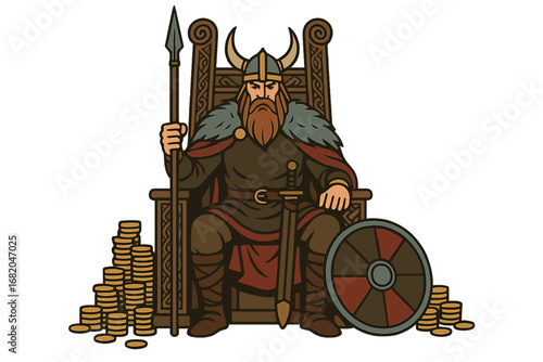 Epic Viking Chieftain: A Cinematic Norse Warrior Amid a Historic Throne Setting of Wealth and Power
