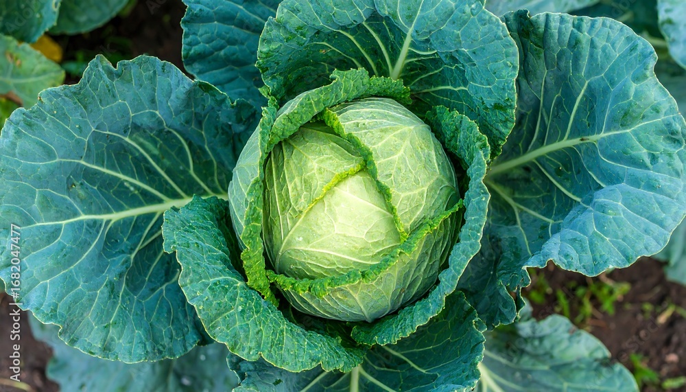 Obraz premium Fresh head of cabbage in the garden