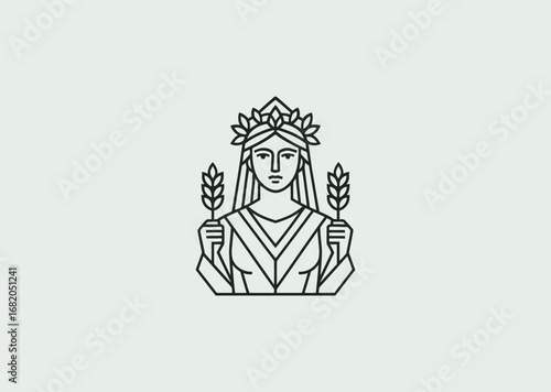 A geometric style line art Demeter logo, symbolizing fertility, harvest, and the nurturing power of the earth