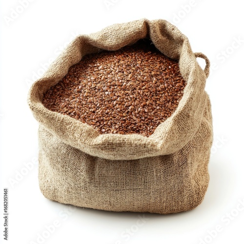 Sack of wheat and bag of coffee beans isolated on white background