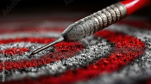 Dart close up on target with red and gray rings.