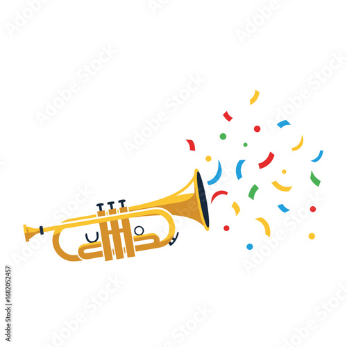 Carnival trumpet with music notes and confetti decoration