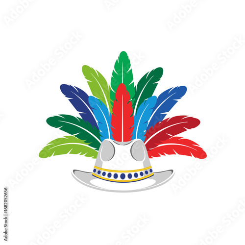 Carnival hat with red, blue, and green feather design