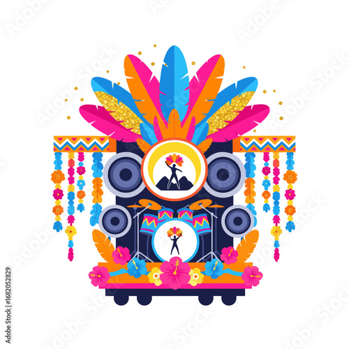 Carnival mask with yellow and blue feather design