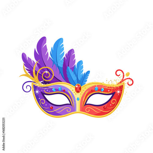Carnival mask with purple and blue feathers