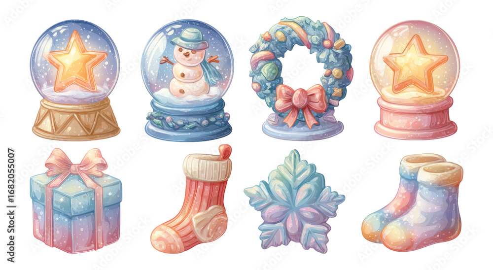 Fototapeta premium Colorful Christmas Decorations Illustrations with Iconic Holiday Shapes and Elements