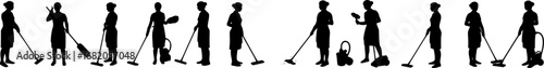set of Vector silhouette of a cleaning lady.
