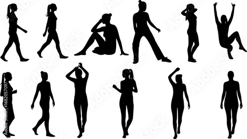 set of Vector silhouette of a woman.

