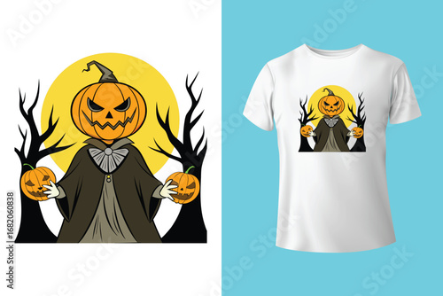 Halloween T-shirt design costume template. Happy Halloween scary trendy vector t-shirt design. Halloween vector clothing apparel t-shirt design for man, woman and children