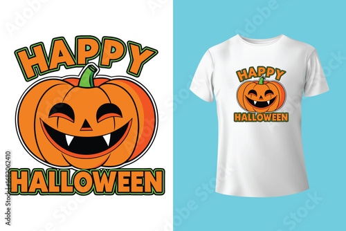 Halloween T-shirt design costume template. Happy halloween scary trendy vector t-shirt design. Halloween vector clothing apparel t-shirt design