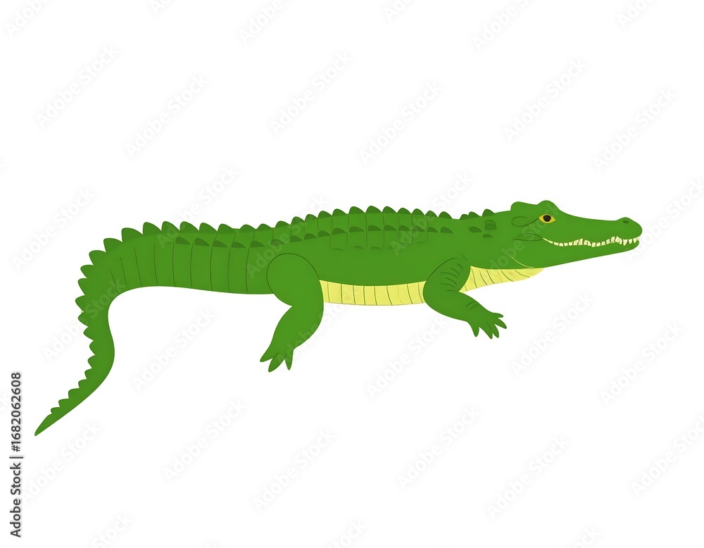 Naklejka premium A vibrant, cartoonish illustration of a crocodile, displayed against a plain white background.