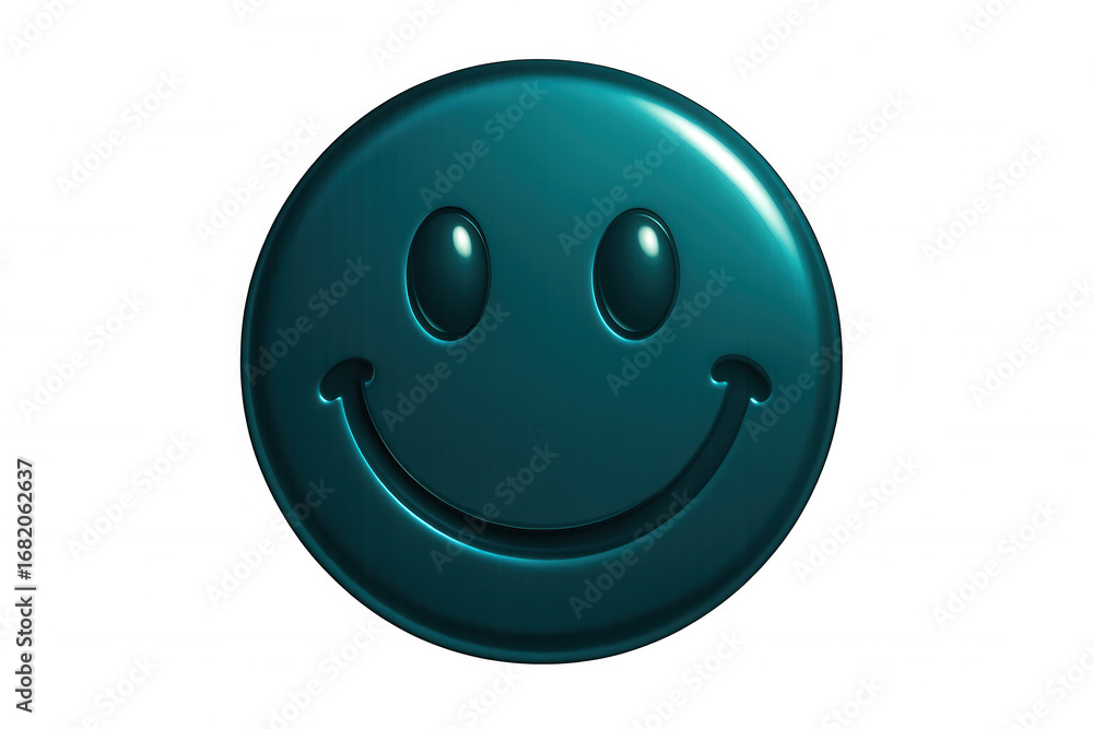 Fototapeta premium Glossy teal smiley face radiating joy, transparent backdrop highlighting cheerful emotion for vibrant digital designs