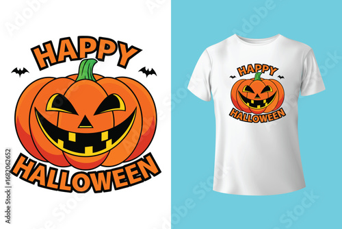 Halloween T-shirt design costume template. Happy halloween scary trendy vector t-shirt design. Halloween vector clothing apparel t-shirt design