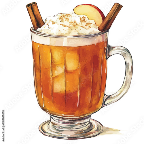 watercolor of Mug Of Apple Cider, vector, isolated on a white background.